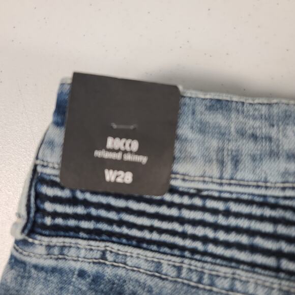 True Religion Faded Blue Jeans Rocco Moto Relaxed Skinny Paneled NEW 28 - Picture 4 of 4